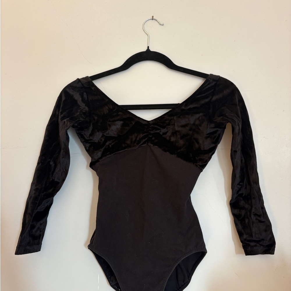 Black Long Sleeve Velvet Leotard